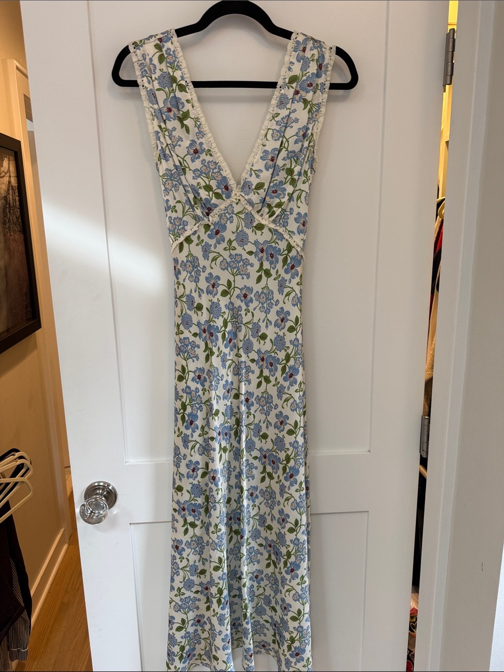 Doen Cream Maxi Dress with Blue and Green Floral Motif